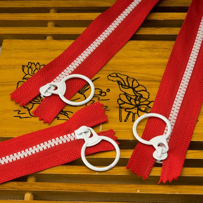 Cremalleras for coser billetera corta, mochila escolar, zapatos, cinta roja, dientes blancos, 3#, extremo cerrado de resina, 15-35cm, paquete de 2
