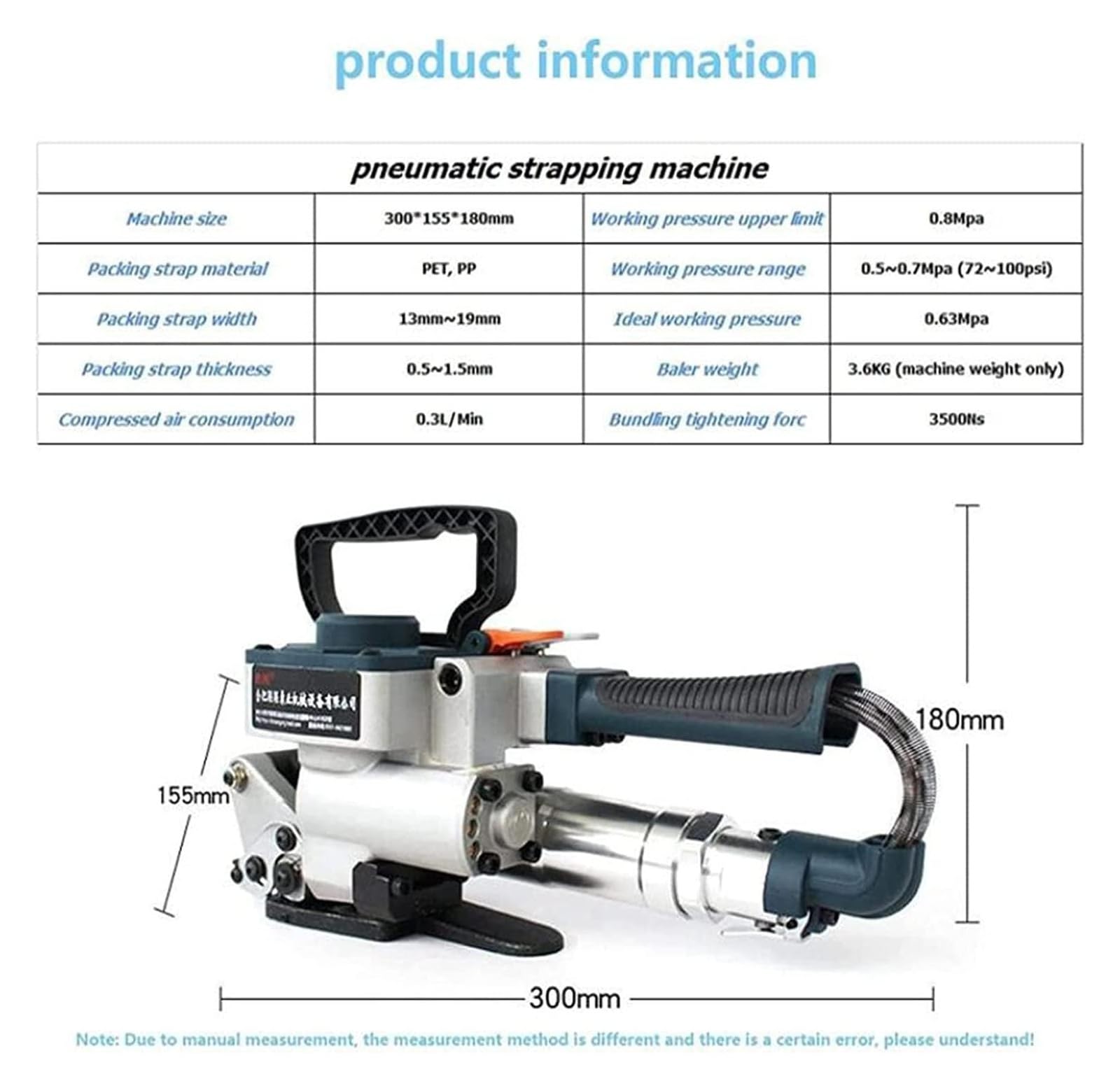 Cercleuse pneumatique, cercleuse Manuelle Largeur de Bande 13-19 mm, cercleuse Non scellée pour cerclage PP Pet, Tension réglable 3500n, cercleuse en Acier Plastique