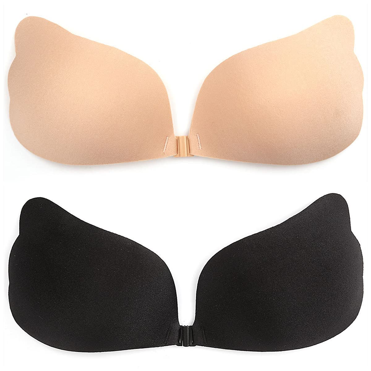 Manxing Women Strapless Adhesive Bra Invisible Sticky Bra Invisible Push Up Reusable Bra Silicone Nipple Covers for Backless Dress (Beige+Black, B)