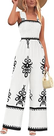 PRETTYGARDEN Women's Casual One Piece Boho Jumpsuit with shirred straps.