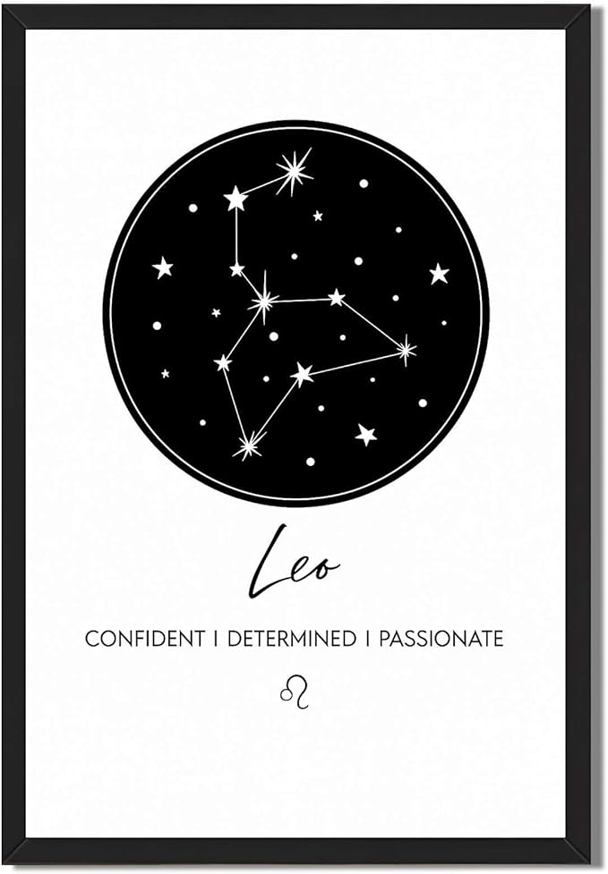 Framed Leo Zodiac Sign Poster Canvas Print Art Minimalist Aesthetic Painting Pictures, Trendy Wall Art for Bedroom Decoration, Wall Decor, Art Print for Dorm Room (Blank Framed,8L X12W)