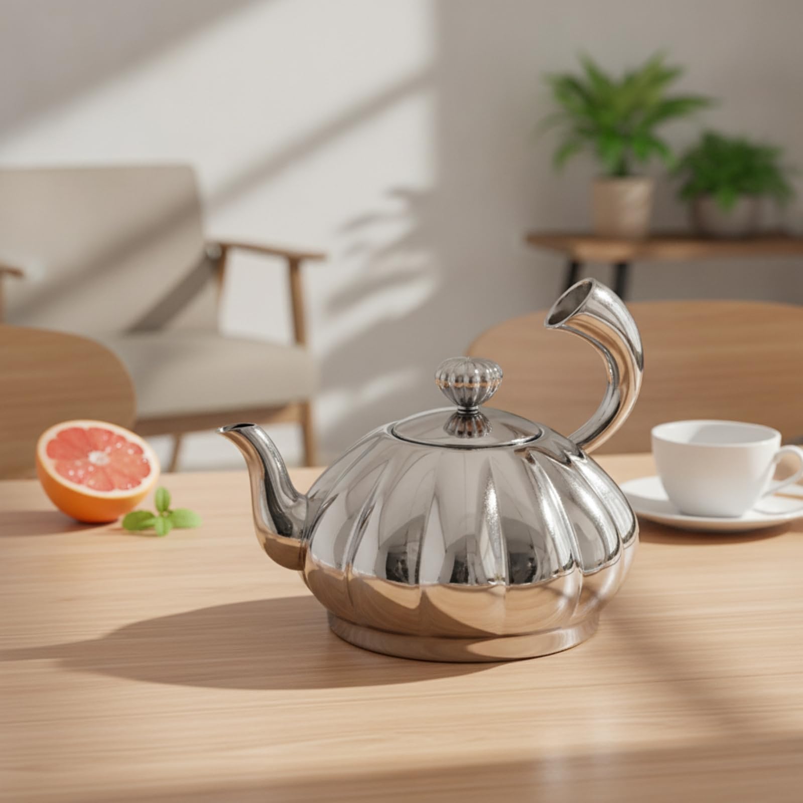 Théière en Acier Inoxydable avec Filtre Intégré Bouilloire Élégante pour Infusion Thé en Vrac Robuste et Résistante à la Rouille Adaptée aux Cuisines Mornes et Repas Familiaux.