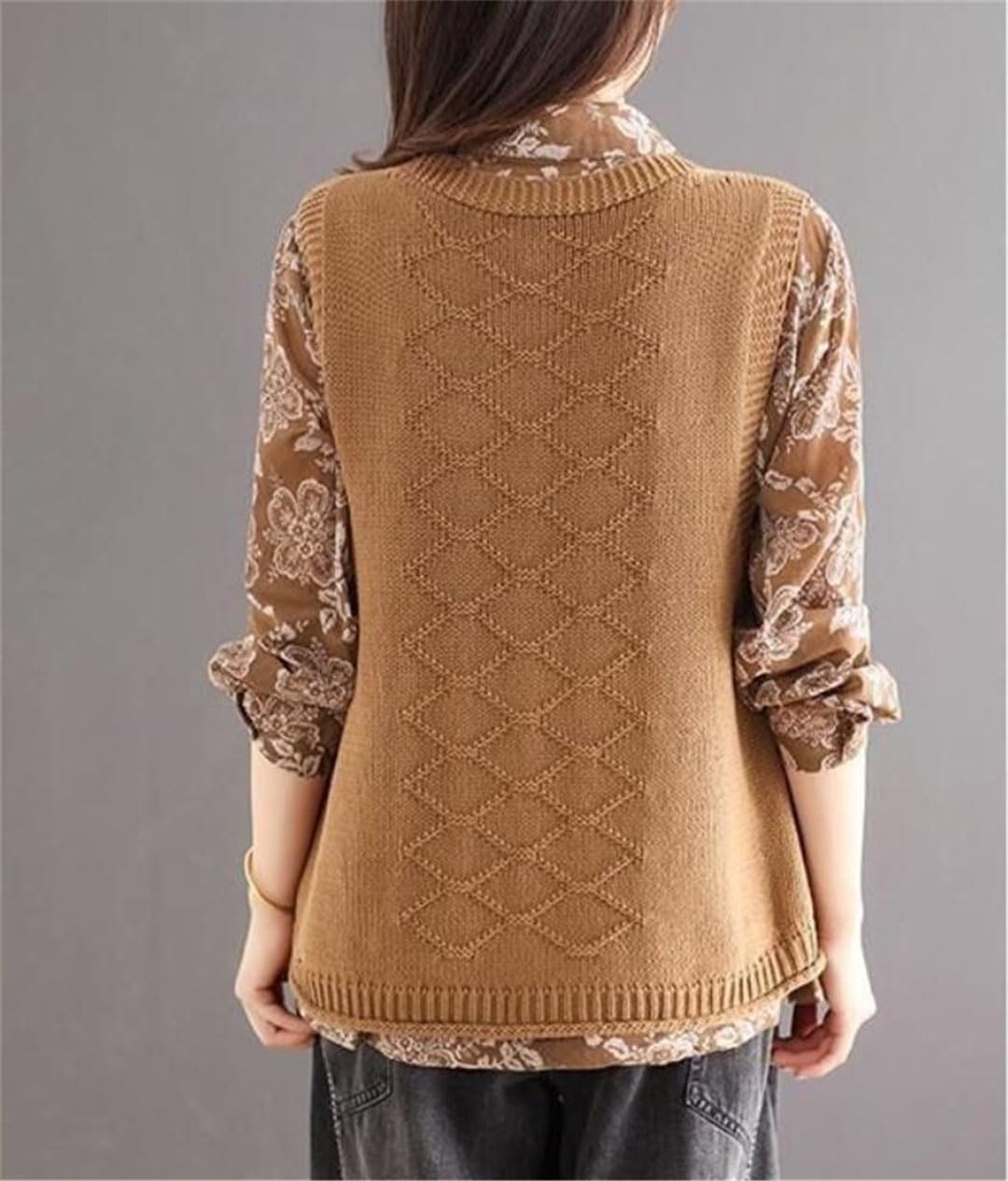 Alloaone Maglione da Donna Gilet con Scollo A V Senza Maniche Maglione Lavorato A Maglia Cardigan con Tasche A Fiori Top Senza Maniche