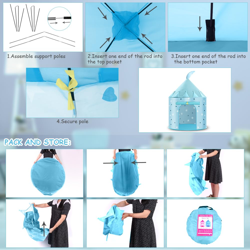 HOTUT Kids Pop Up Play Tent, Kids Play Tent with Multi-Coloured Star Lights - Image 4