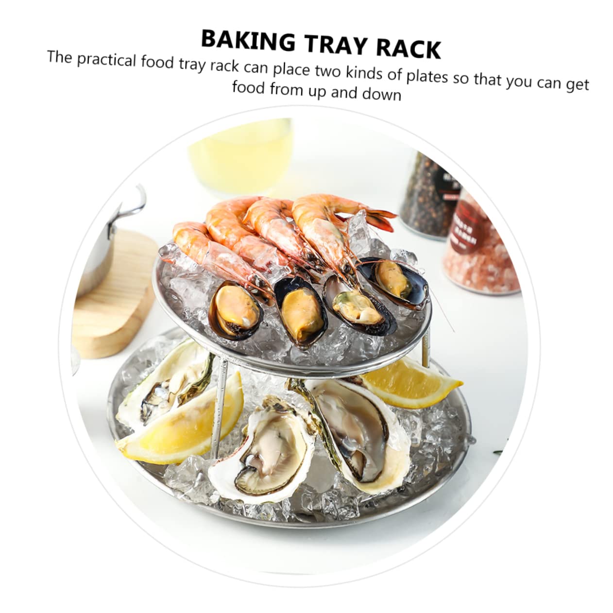 TIDTALEO Supporto Per Vassoio Di Frutti Di Mare in Acciaio Inossidabile a Doppio Livello Portapiatti Per Grigliate E Buffet in Ristoranti Di Pesce E Bar Dimensioni 10.6X7.9X7.5 Pollici