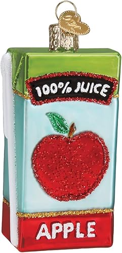 Old World Christmas Caja de jugo de manzana Caja de cristal Ornamento Gratis 32426 Nuevo