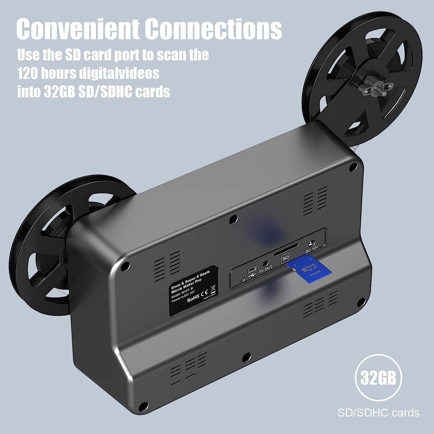 Super 8 Film Scanner Digitalisieren 32 GB Speicherkarte 2,4" LCD