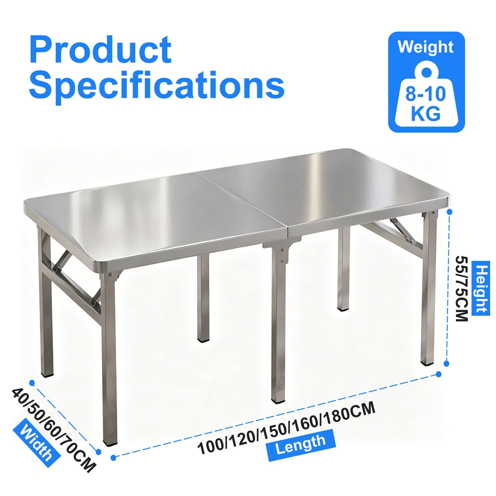 Tavolo Multiuso Pieghevole, Tavolo da Campeggio, Tavolo Portatile per Cucinare all'aperto, banco da Lavoro in Acciaio Inox per la Preparazione di Alimenti, Ideale per Auto, Campeggio, Picnic