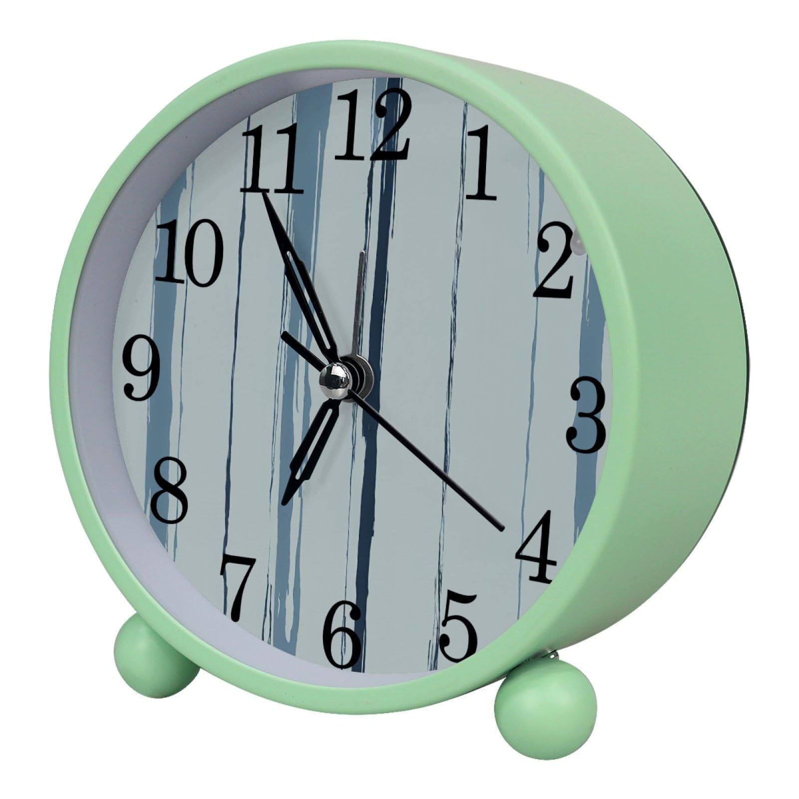 etoenbrc Blue Retro Rural Wooden Board Round Battery Operated Bedside Alarm Clock Non-Ticking Desktop Silent Analog Alarm Clock with Light