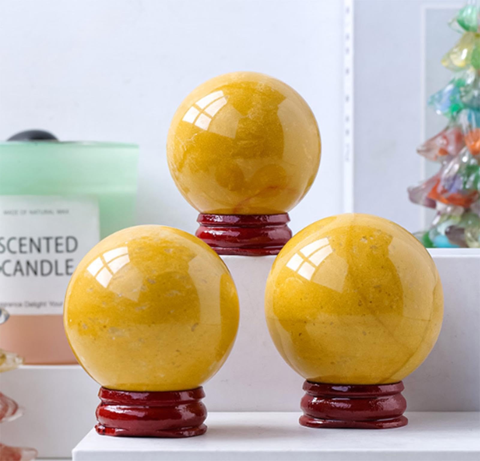 Bola de Cristal Natural Para Decoración Del Hogar, Adorno de Bola de Piedra Preciosa de Aventurina Amarilla Natural, Bola de Cristal Feng Shui de Adivinación de Meditación Para Decoración,40-50mm