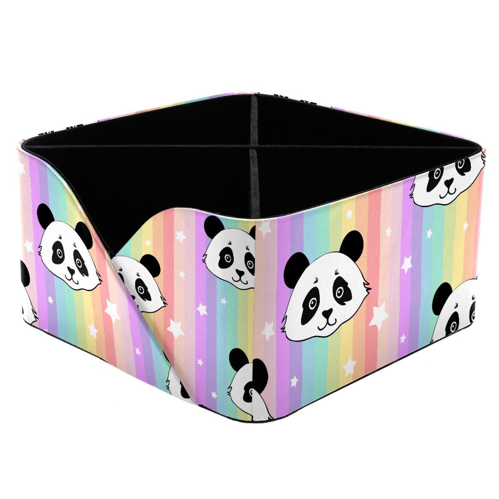 KengjuTesu Cute Panda Rainbow Stripes Pattern Desktop Organizer Pen Holder, Rectangular Pencil Cup for Office, Study and Makeup Stations
