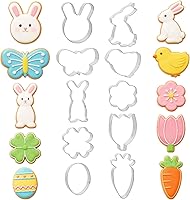 10pcs Easter Cookie Cutters Set Stainless Steel - Bunny Egg Chick Carrot Rabbit Flower Butterfly Shamrock for Spring Baking Holidays
