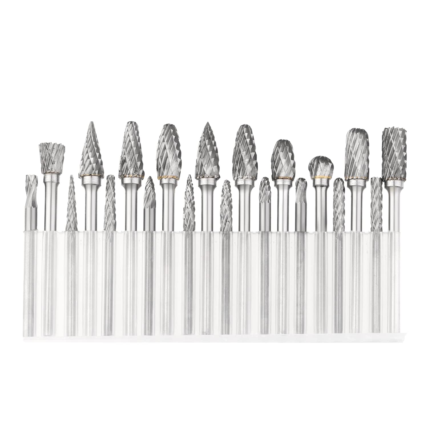 20Pcs Carbide Burr Set Die Grinder Bits Rotary Tool Bits, with 1/8" Shank and 1/4" Head Length for Woodworking, Engraving, Metal Carving, Drilling, Polishing, Porting Trimming
