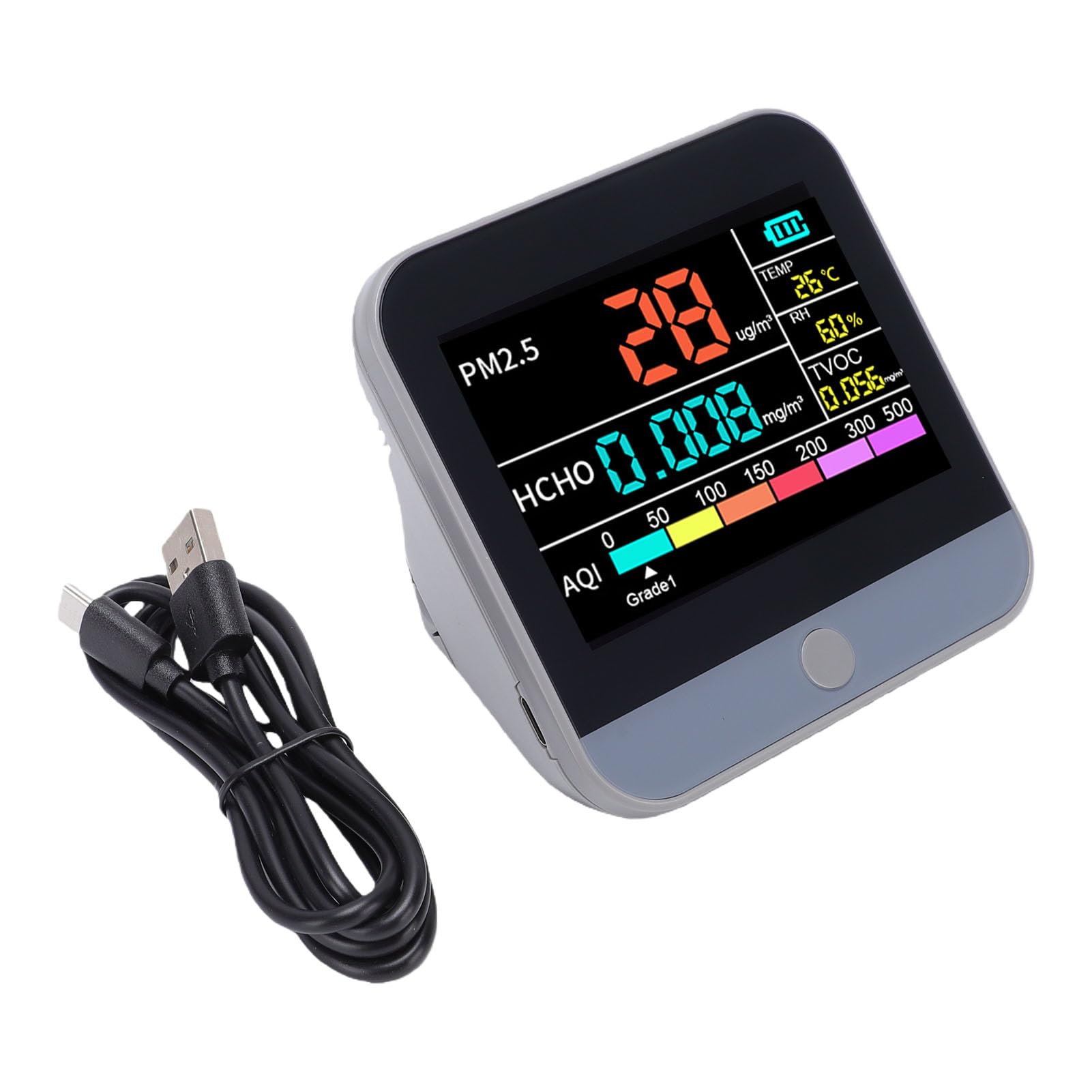 Fafeicy Luftqualitätsmonitor Tragbarer Lufttester für Zuhause, Grau