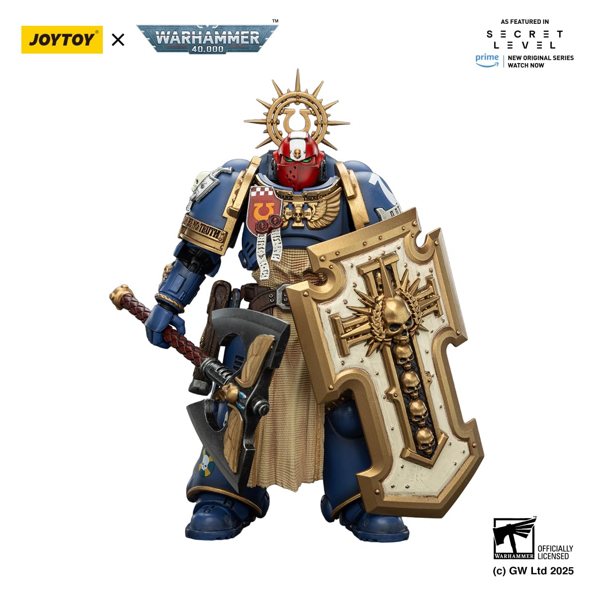 JOYTOY Metaurus Warhammer 40K 1/18 - Figuras de acción de ultramarinos Metaurus con hacha de poder Stormshield y pistola de plasma, modelo coleccionable de 4.84 pulgadas