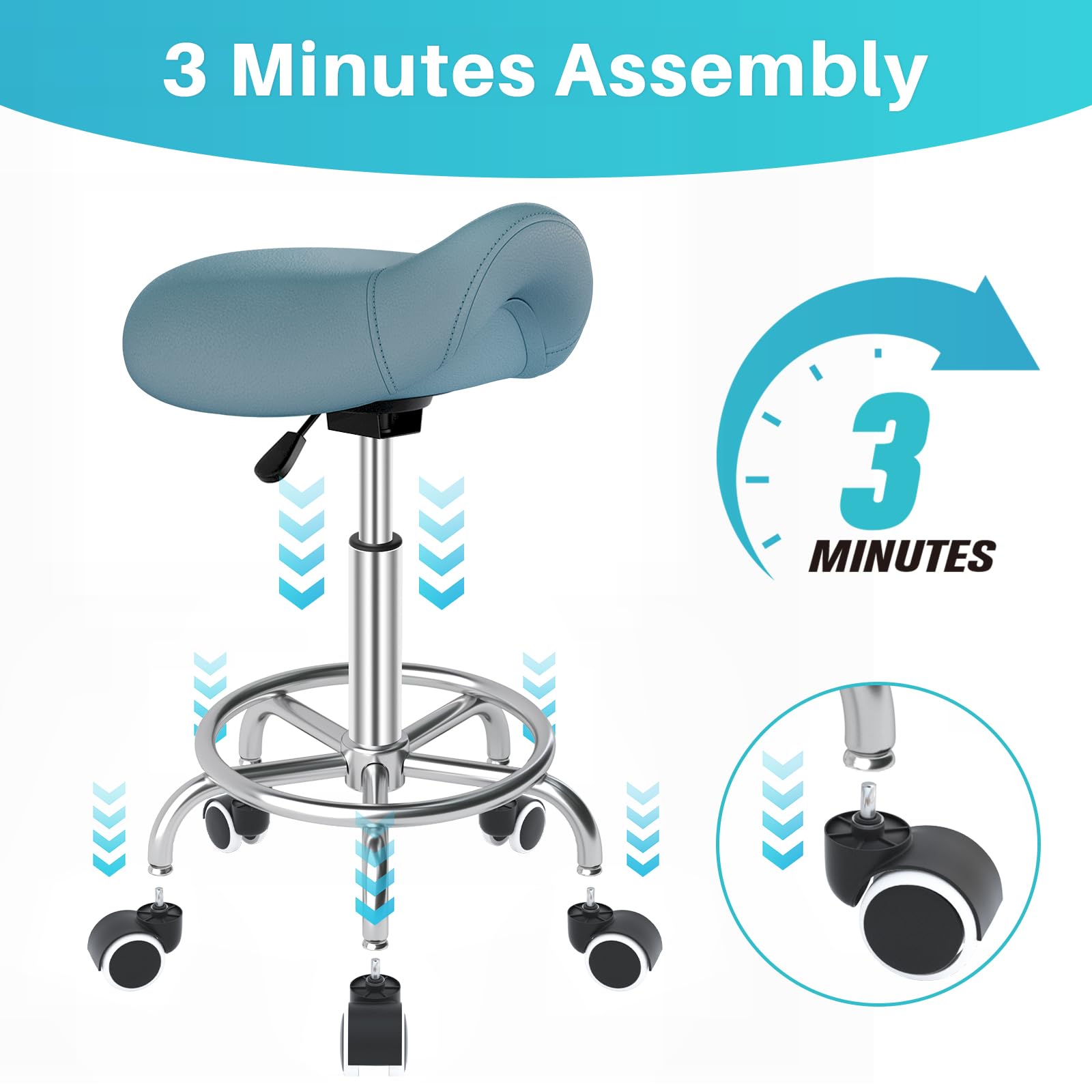 YEEZEE Ergonomic Rolling Saddle Stool with Adjustable Height and Footrest