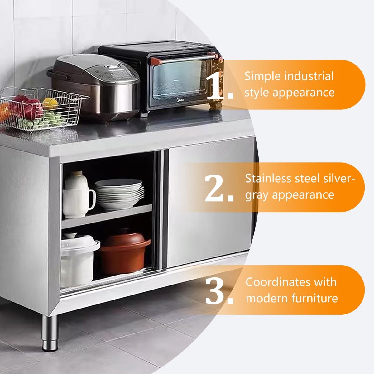 Mesa de trabajo de acero inoxidable con puerta corredera, mesa de preparación comercial resistente para cocina y restaurante, capacidad de carga de 1240 libras