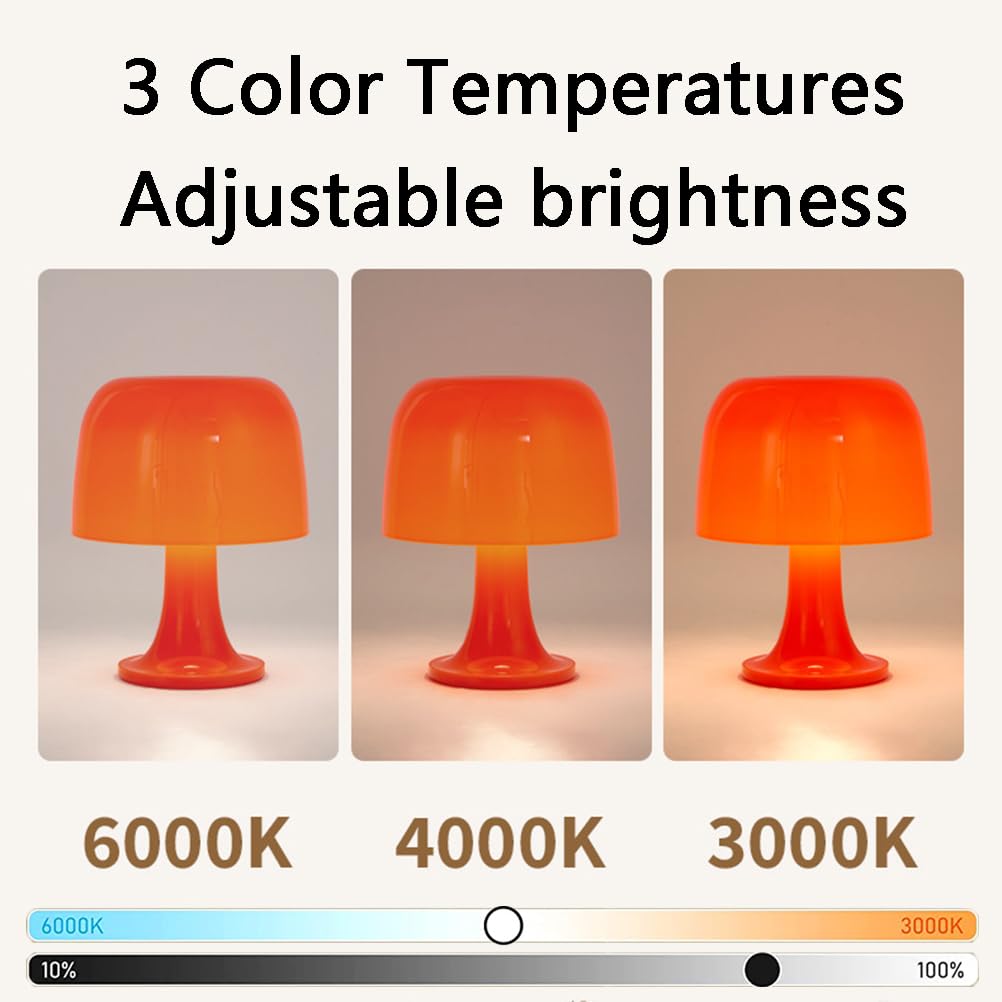 AoLa Pilzlampe Orange LED Tischlampe mit Kabel und Schalter Dimmbar Tischleuchte Pilz Orange lnnen Moderne Design Deko Lampe für Kinderzimmer Schlafzimmer Wohnzimmer Esstisch