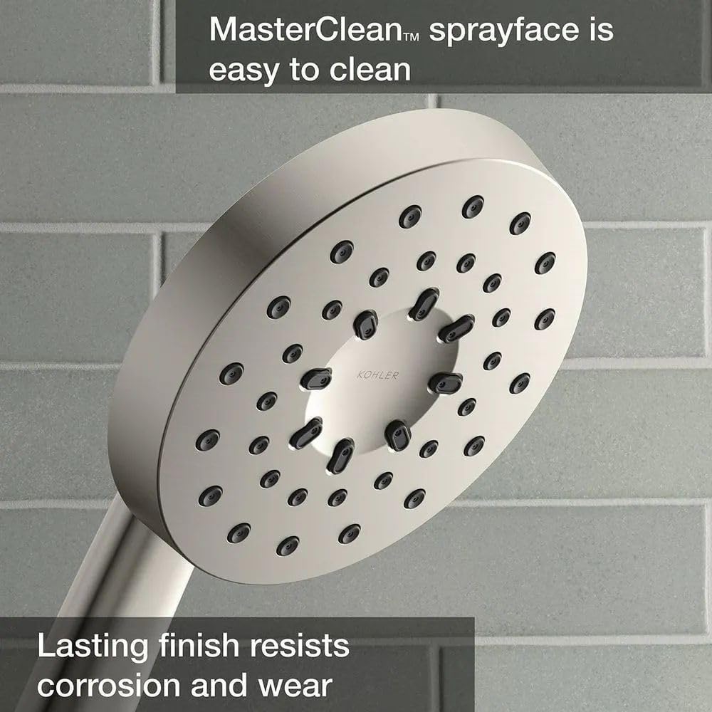 Kohler Viron 4-Spray 6 in. Dual Wall Mount Fixed and Handheld Shower Head 1.75 GPM in Vibrant Brushed Nickel R26699-G-BN