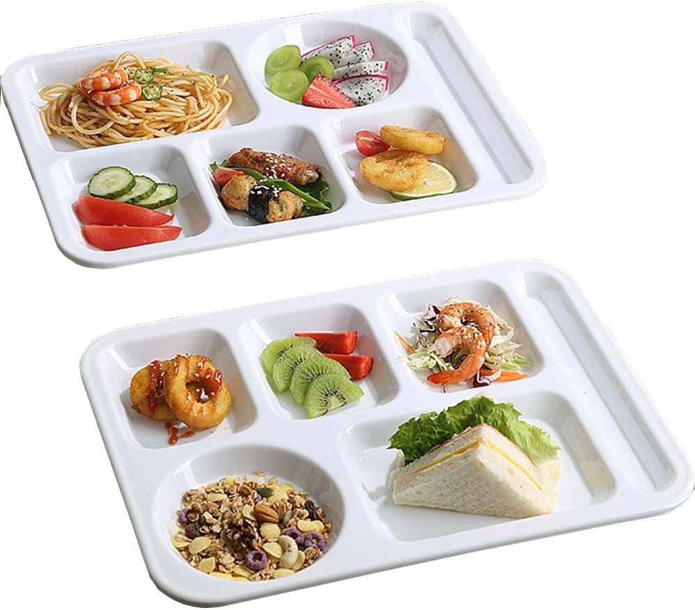 Amazon.com | AIYoo 2 Pcs Unbreakable Divided Plate Set,6 Compartments ...
