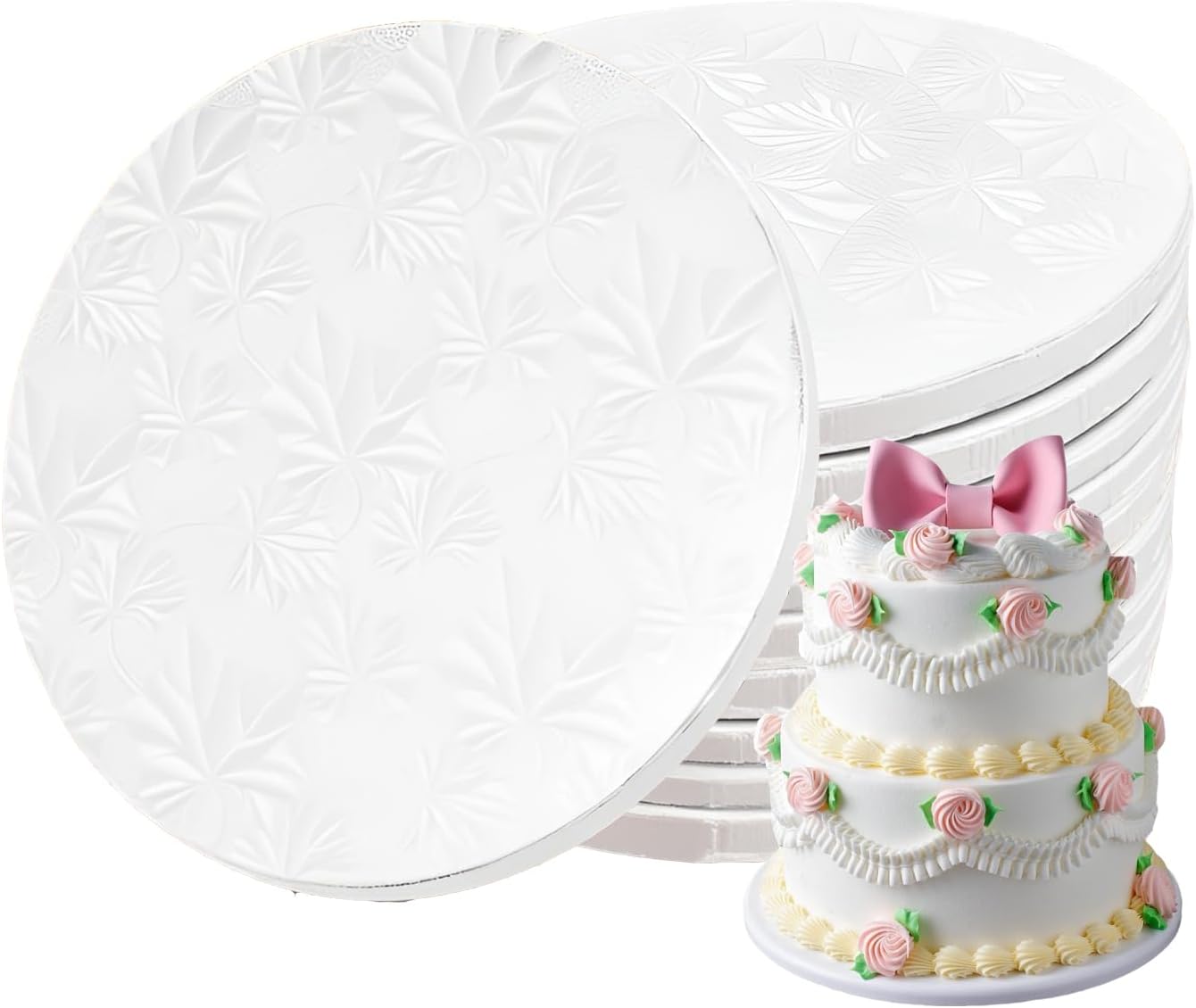 10 Inch Round Cake Drums 1/2 Inch Thick Cake Boards, 10PACK White Corrugated Cardboard for Multi-Tiered Party, Birthday, Wedding, Valentines Day Heavy Cakes Decorating Delivery