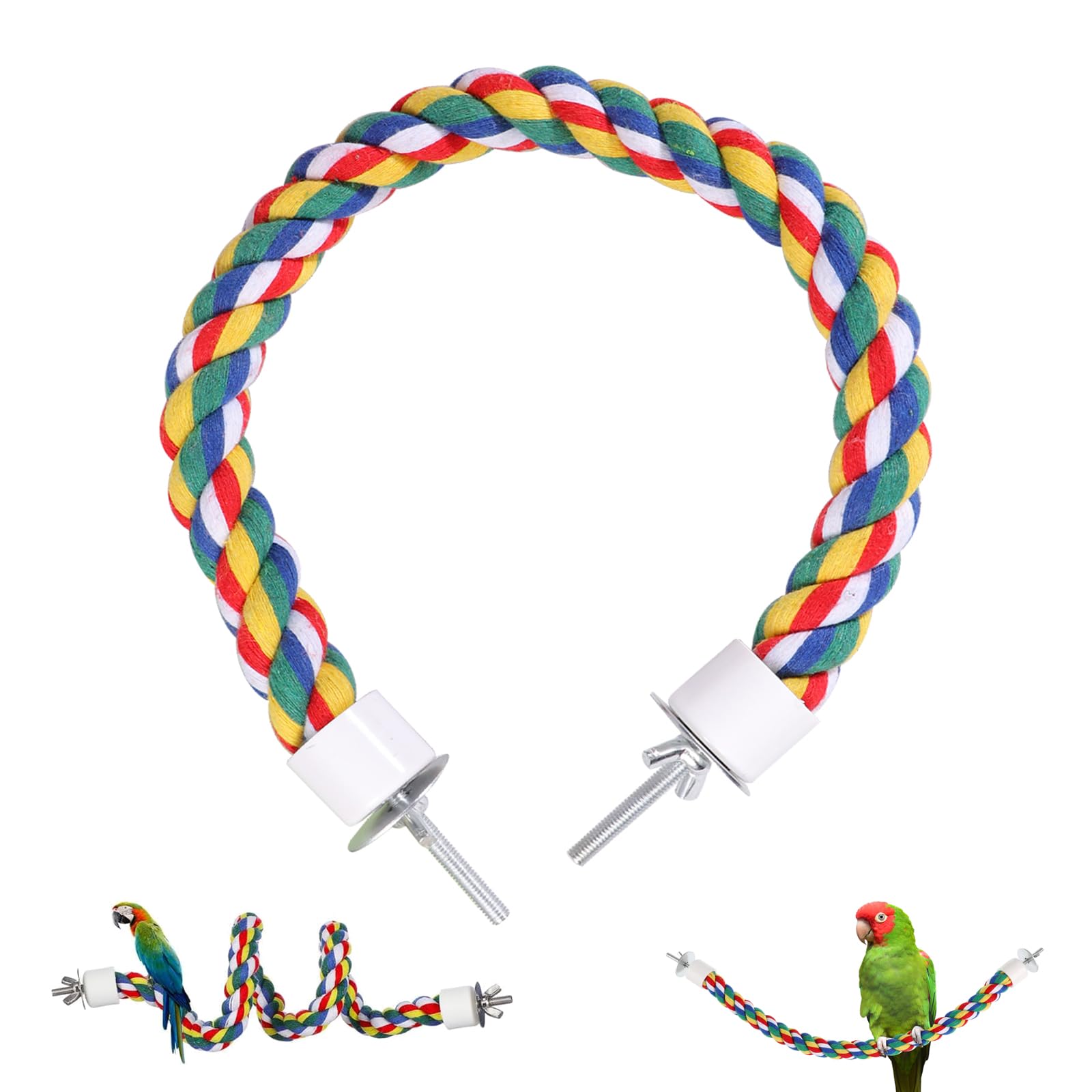 Colorful Bird Rope Perch Stand, Birdcage Swing Spiral Toys, Bird Climbing Standing Bungee Rope Perches Chew Toys Cage Accessories for Cockatiels