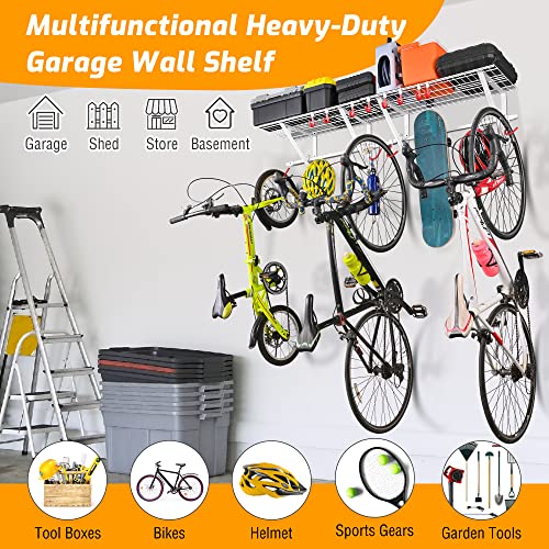 Image of PLKOW Garage Wall Shelving 4-Pack Includes Bike Hooks, Sturdy Adjustable Garage Shelving Wall Mount Wall Organizer (Black, 4-Pack)