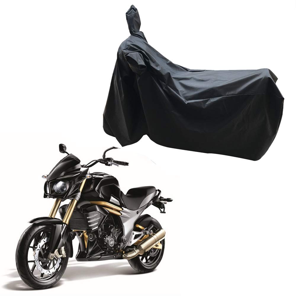 OshottoDust and Water Proof Double Mirror Pocket Leatherite Bike Body Cover Compatible with Mahindra Mojo (Black)