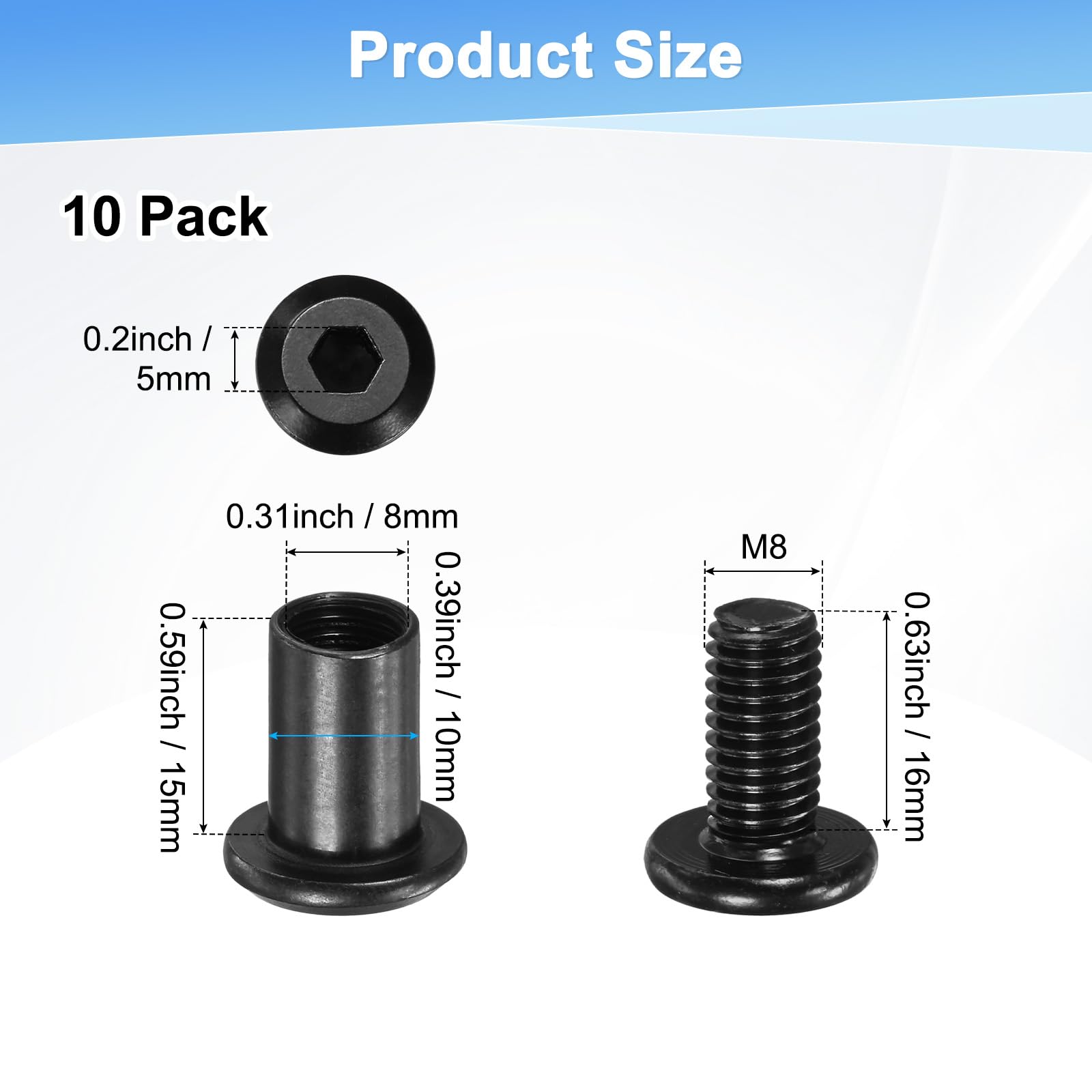 M METERXITY 10-Pack Hex Drive Socket Cap Bolt - Image 3