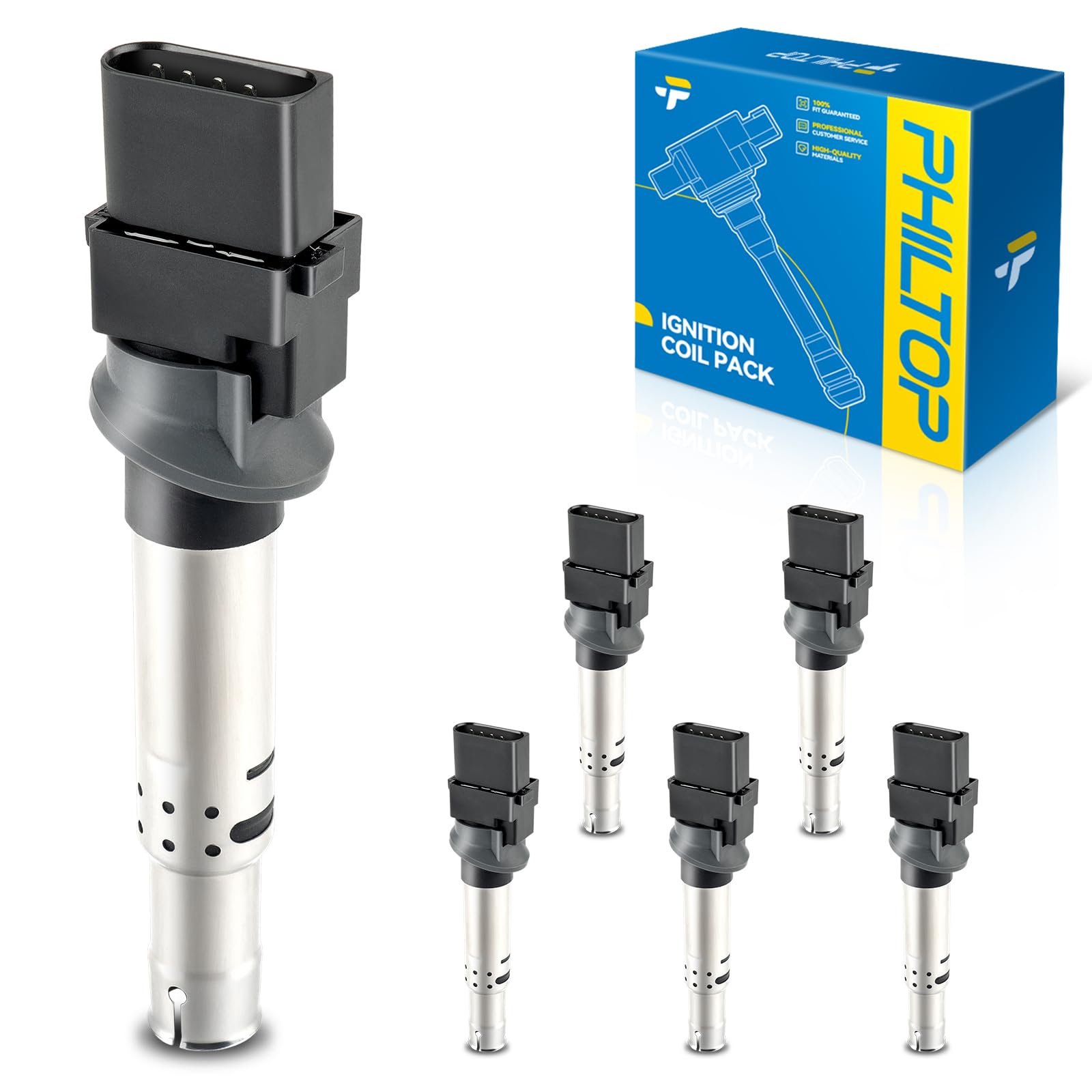 PHILTOP 6 Pack Ignition Coil UF635 Fit for Atlas Touareg Passat CC Audi Q7