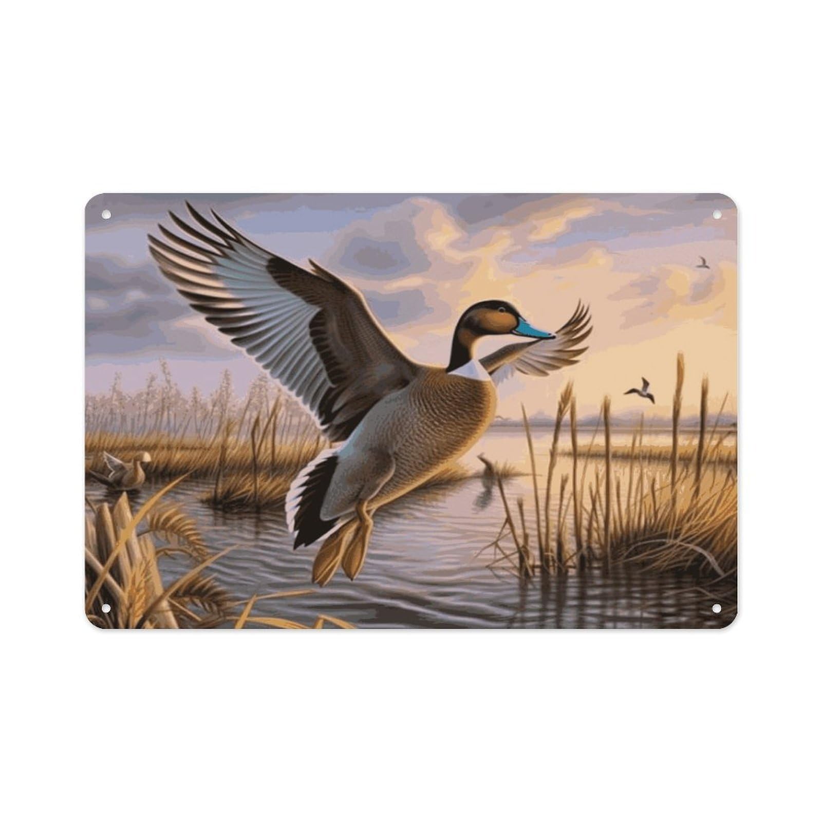 Btcowzrv Style Hunting Flying Wild Ducks Metal Sign 7.9 X 11.8 Inch, Aluminum Sign Wall Art Decor Easy To Install, Decorative Plaque For Home Bar Kitchen Pub Shop Garage