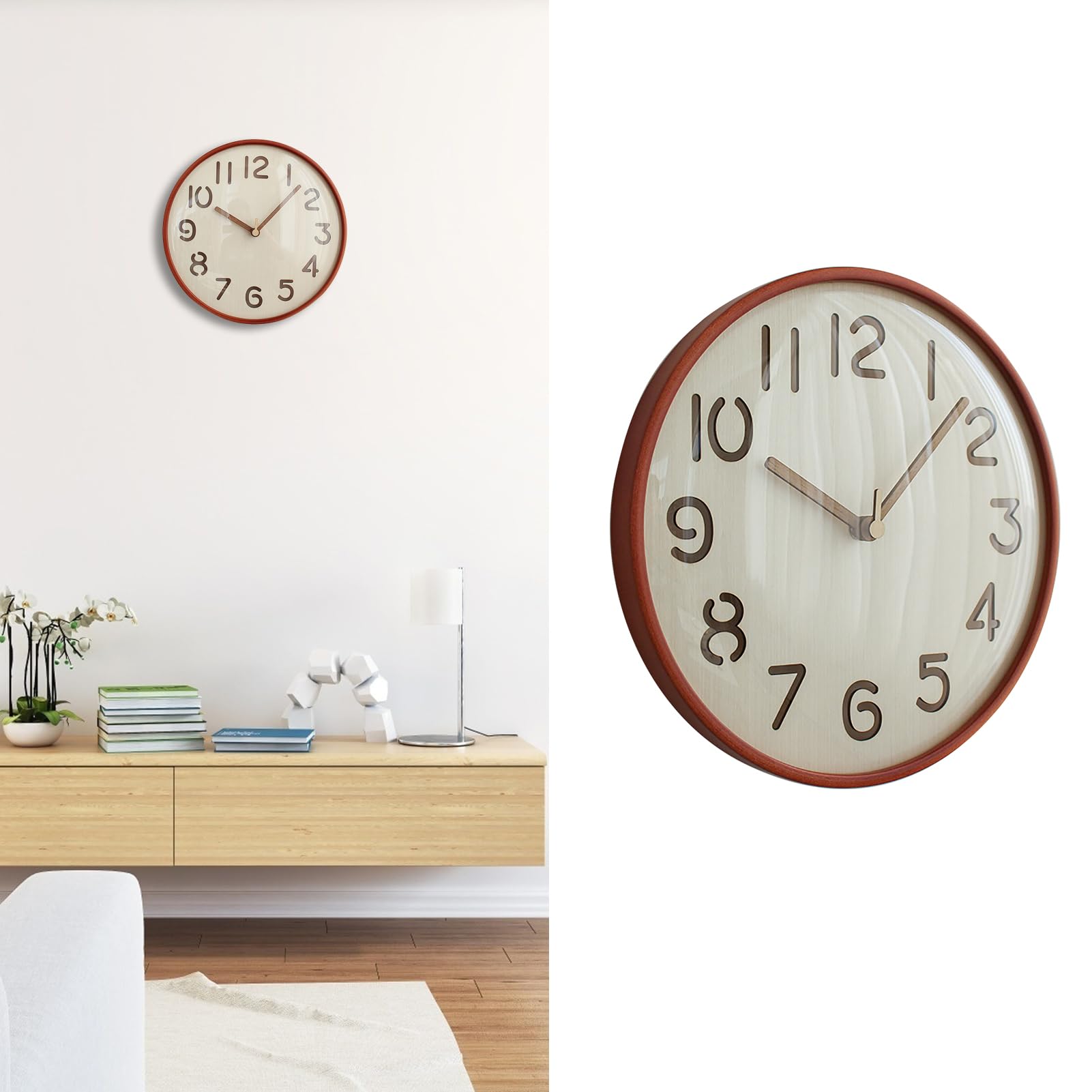 Horloge murale à piles ronde pour éviter les câbles visibles en cuisine