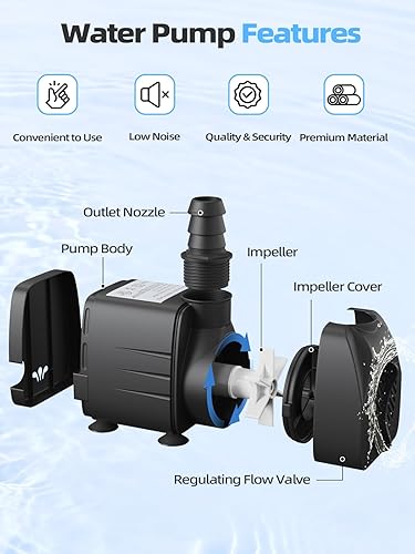 Miniatura 8 de Bomba de agua sumergible de 160 GPH (600 LH, 10 W), bomba de fuente duradera para exteriores con tubo de 4.9 pies para acuarios, pecera, fuente de