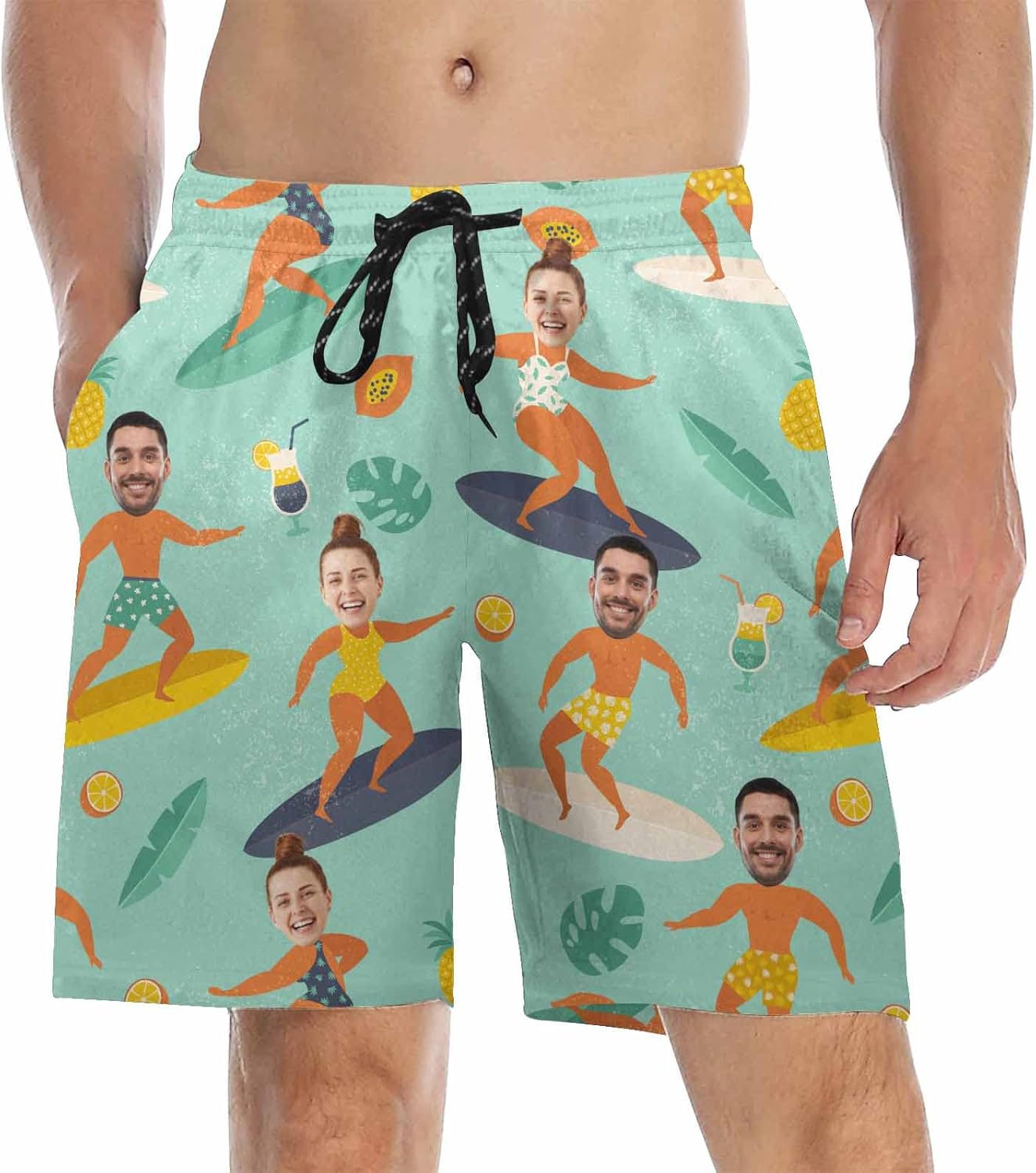 Custom Flamingo Men's Swim Trunks with Face Personalized Board Shorts for Men,Beach Swim Shorts Summer Swimwear Photo Gifts