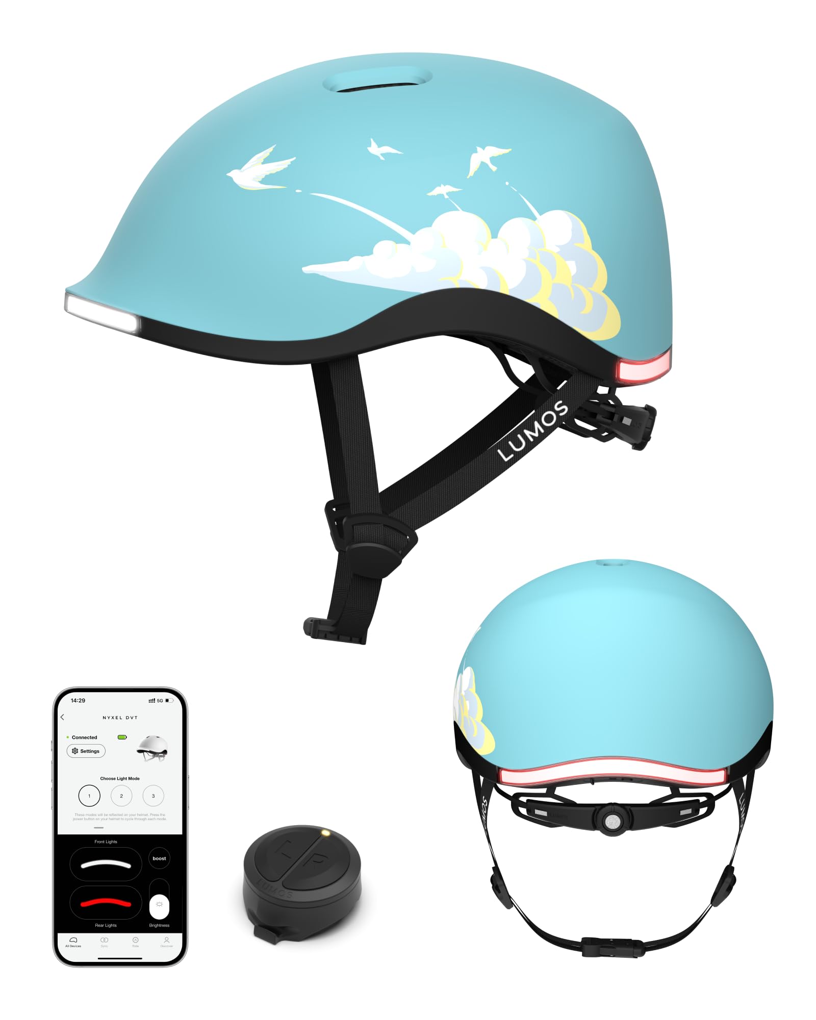 Lumos Nyxel Smart Bike Helmet, Customizable Front and Back LED Lights with Turn Signals, 360° Visibility App Controlled Comfortable & Lightweight Skateboard Urban Helmet for Adults, Men Women