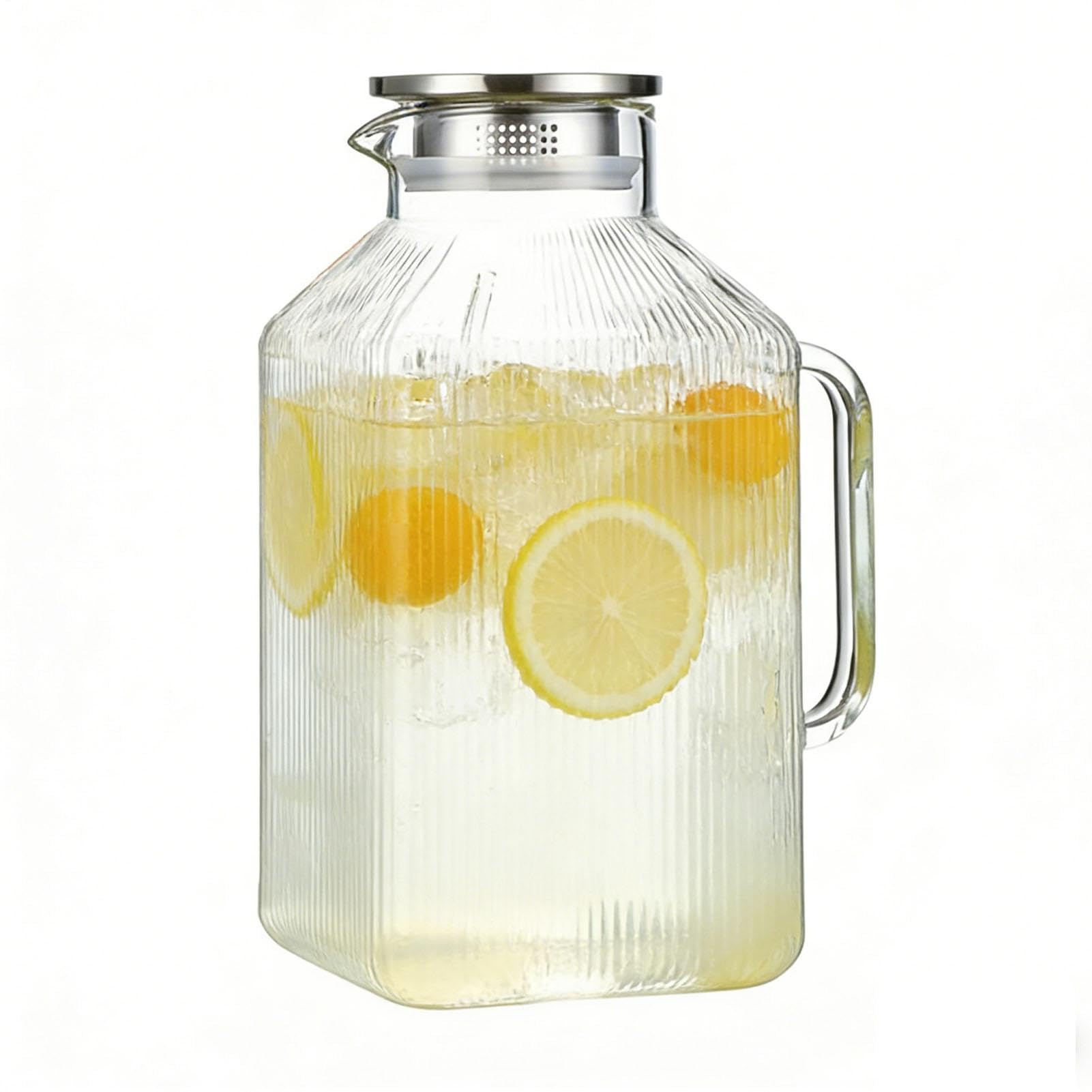 Wasserkaraffe aus Glas 3,8 Liter mit großem Fassungsvermögen und | Behälter aus Glas für Saft, als Kanne mit Griff Geeignet für heißes und kaltes Wasser, Kühlschrank, Küchen-Arbeits