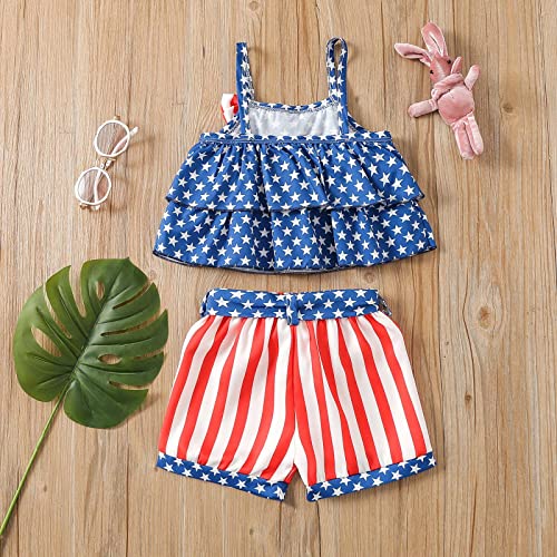 Little Girls Independence Day USA Outfits Toddler Kids 4 of July Ruffle Tank Tops Bow Shorts Baby Boys American Flag Set4
