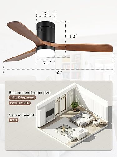 Miniatura 6 de Sofucor Ventilador de techo empotrado de 52 pulgadas, sin luz ni control remoto, ventiladores de techo interiores para exteriores sin luz, ahorro de