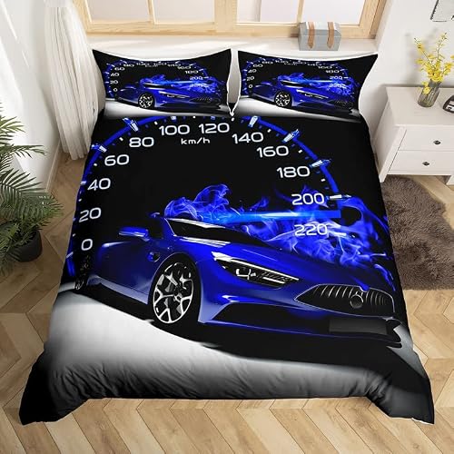 Race car Bedding Set for Girls Boys Cool Speed Sports Car Comforter Cover Racing Car Duvet Cover Extreme Sports Bedspread Cover Full Size 3Pcs Bedclothes