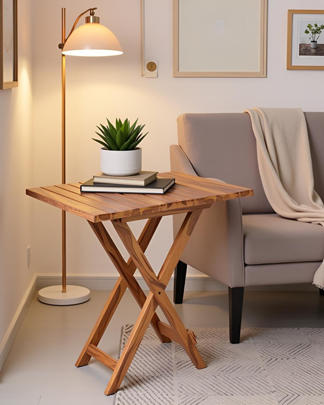 VMDJ Furniture Foldable Wooden Coffee Table Stool for Home Garden Outdoor Living Room (Square, Brown)-image-28