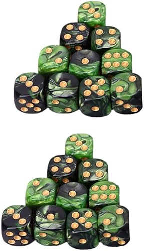 Toyvian Juego de dados de 6 caras, 25 piezas de 0.630 in, dados translúcidos redondeados estándar, verde y negro