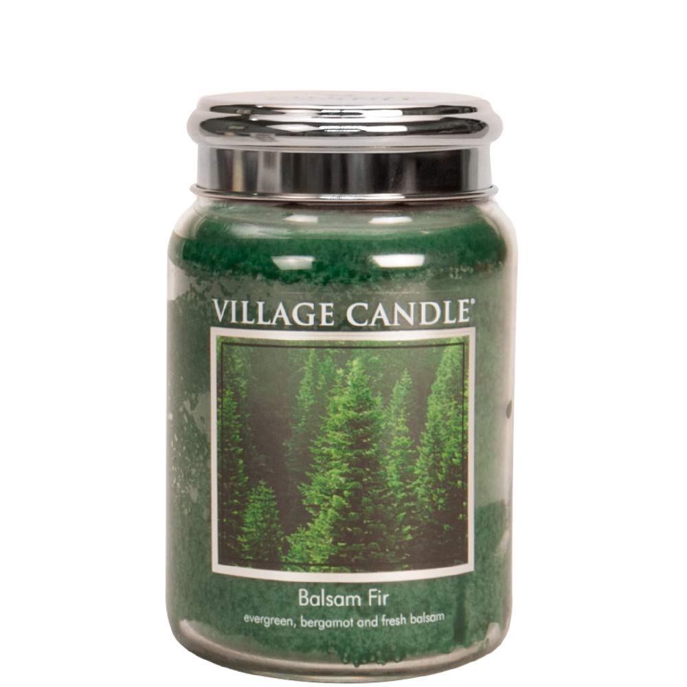 Village Candle Balsam Fir Large Glass Jar Scented Candle, 21.25 Net oz Candela, Verde, 768 unità