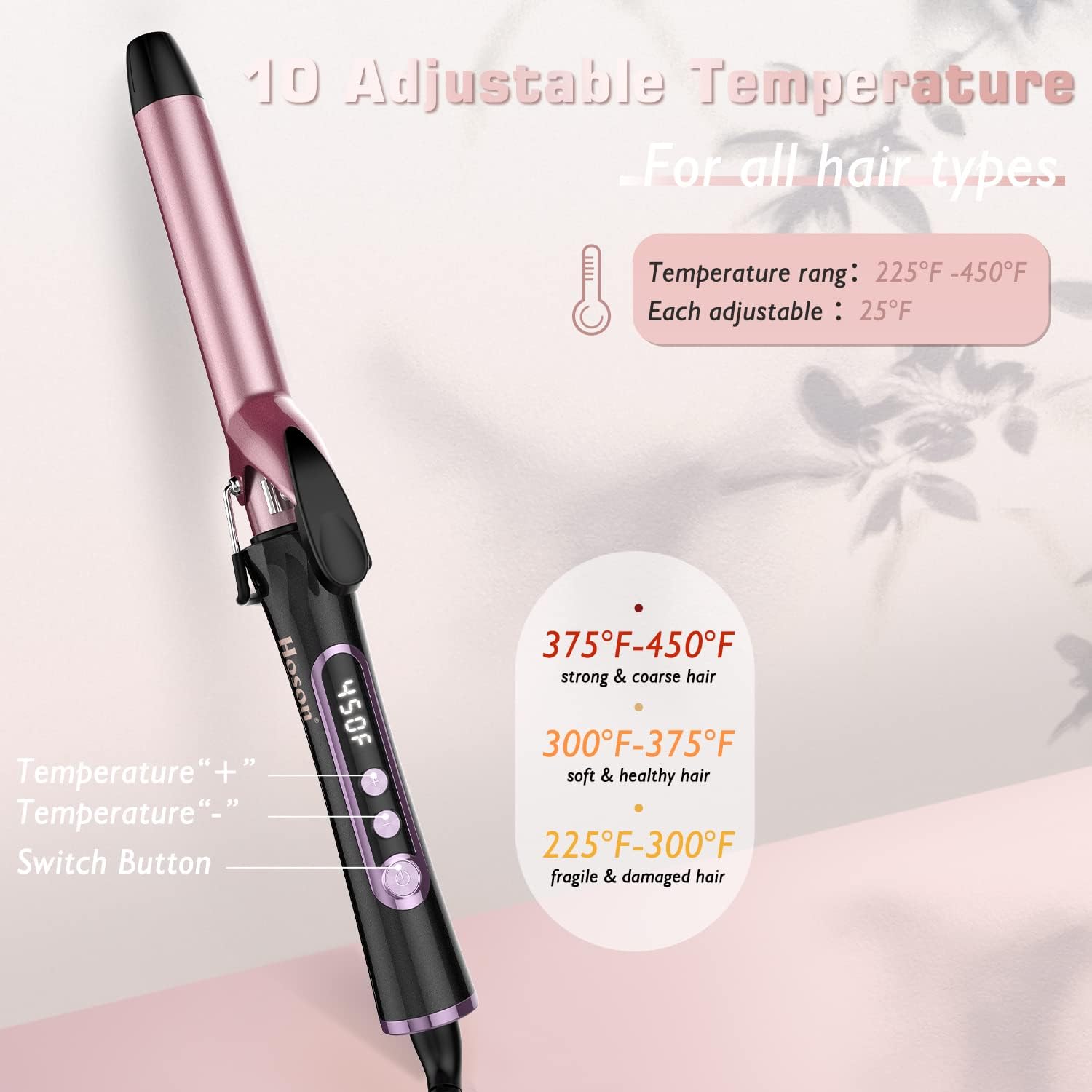 1 Inch Curling Iron, Dual Voltage Hair Curling Iron Heat up to 450°F, Professiona Curling Wand Ceramic Tourmaline(Rose Gold) 1 inch Rose Gold