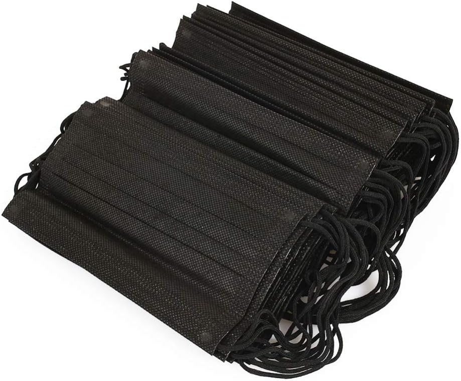 BLACK Disposable 3 Ply Earloop Face Masks, Suitable for Home, School, Office and Outdoors (Black)