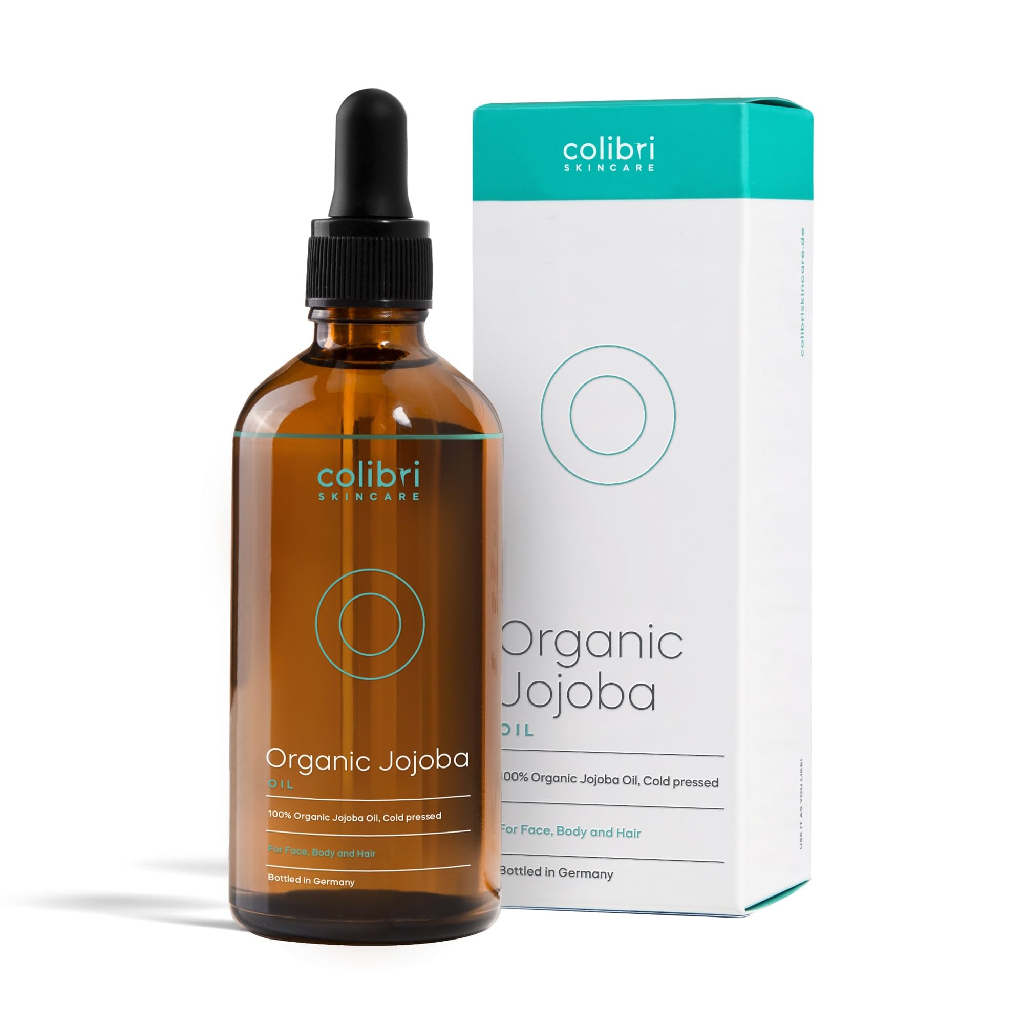 colibri skincare Bio Jojobaöl 100ml - 100% rein für Kosmetik - für gesunde Haare, weiche Haut und starke Nägel - Auch für das Gesicht geeignet - Glasflasche - nativ, kaltgepresst - Made in Germany