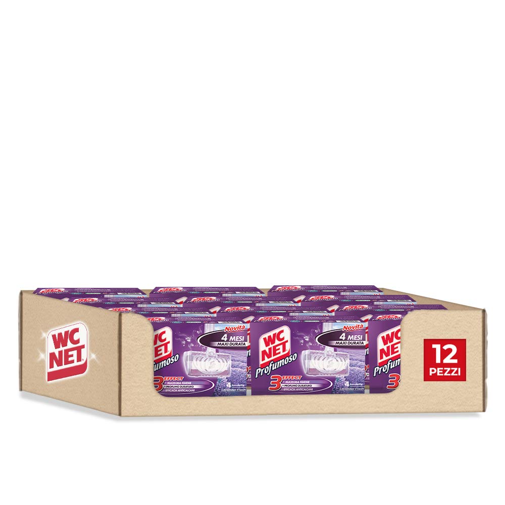 Wc Net - Tavoletta Profumoso 3 Effect, Detergente Igienizzante Solido per WC, Fragranza Lavender Fresh, 4 Pezzi x 12 Confezioni