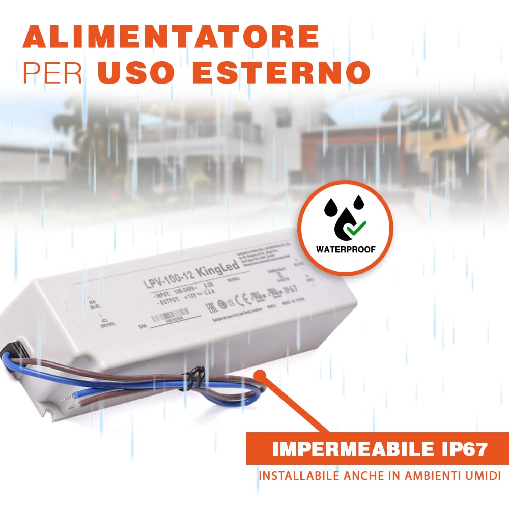 KingLed – MeanWell Fuente de alimentación Mean Well AC/DC LPV-100-12 100W DC 12V Resistente Al Agua IP67 Transformador Switching Mean Well para productos LED Serie LPV– cód. 0596