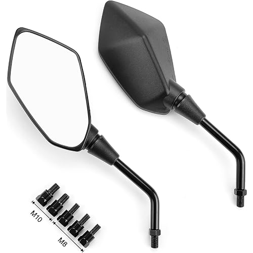 KEMIMOTO Universal Motorcycle Mirrors, Convex Handlebar Rear View Side Mirror with M8 M10 Bolt, Compatible with Bike, Scooter, ATV, UTV, Dirt Bike and More