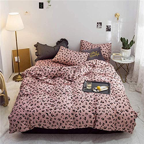 Juego de Funda de edredón de algodón para niñas y de Leopardo, Color Rosa, Juego de Funda de edredón Suave, Moderno 3 Piezas
