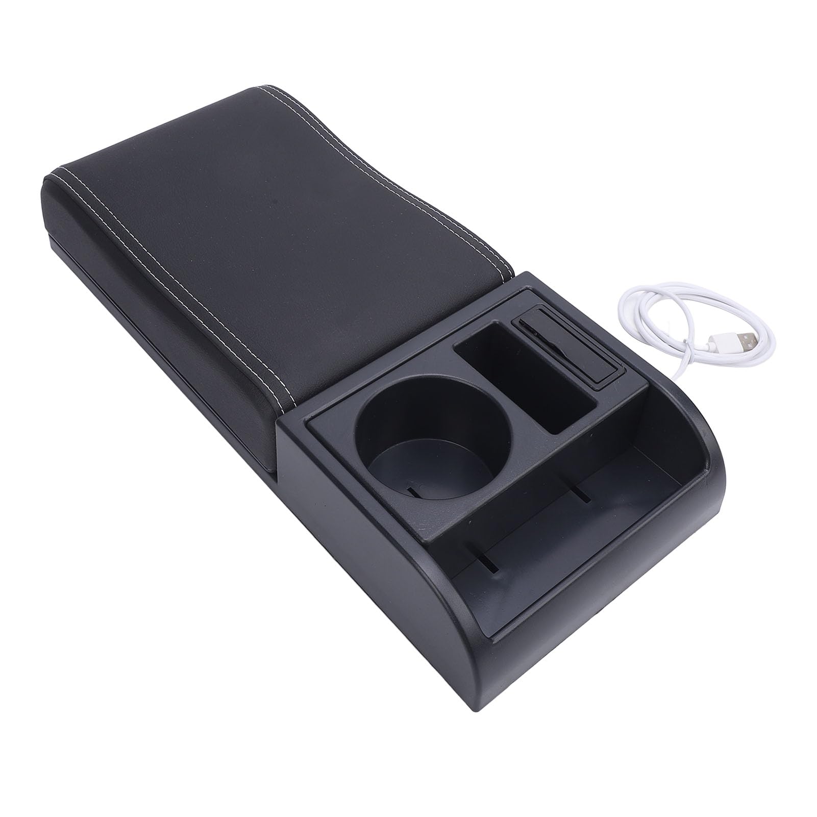 Osłona Podłokietnika Konsoli środkowej, Uniwersalne Podwójne Porty ładowania USB Schowek w Podłokietniku Samochodowym, Organizer w Podłokietniku z Uchwytem na Kubek Regulowana długość Miękka